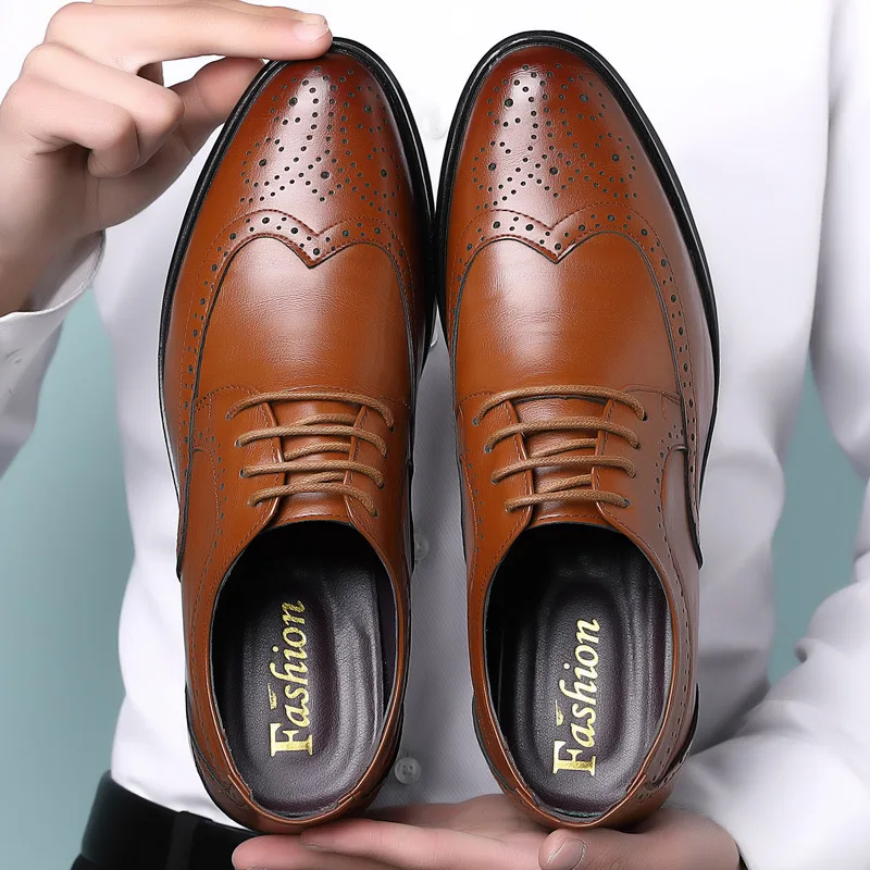 Luxury Men Leather Shoes Business Formal Brogue Carved Casual Dress Shoes British Style Office Social Oxfords Moccasin Plus Size