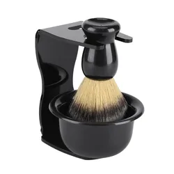3 - Piece Premium Foaming Shaving Brush Set - Durable, Professional, Soft Beard Grooming Kit (Black)