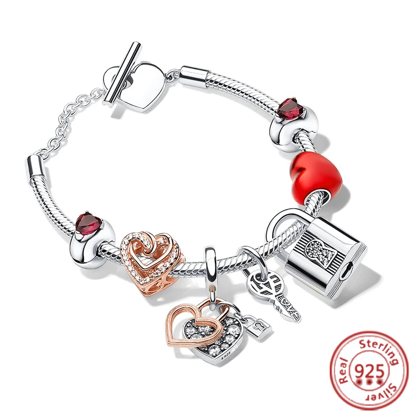 Pulsera Pandora Original para mujer, Charms con forma de corazón, serie "te pertenece", cuenta cerradura de regalo fino, joyería Plata de Ley 925| | - AliExpress