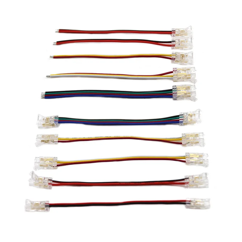 COB 미니 LED 라이트 스트립 와이어 커넥터, 2 3 4 핀 연결, 무납땜 FCOB RGB CCT 5 8 10mm LED 스트립 커넥터, 와이어 포함