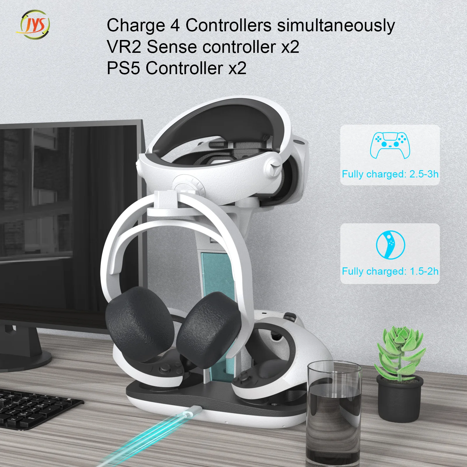 JYS-P5156 For PS5 VR2 controller cooling fan LED charge indication individual sense RGB lighting With Headphone Stand Holder