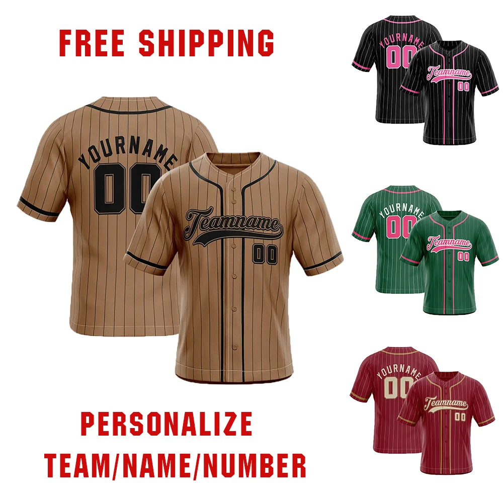Baseball Jersey Button Down Plain Short Sleeve Hipster Hip Hop T Shirts Baseball Jersey add your name number