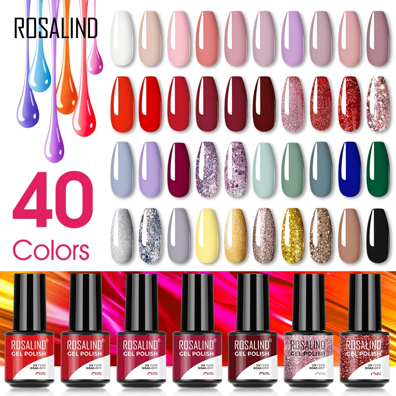 ROSALIND Pure Color Gel Nail Polish Semi Permanent Varnishes Nail Art Base Top Coat Need UV Led Lamp Shiny Gel Polish nail polish