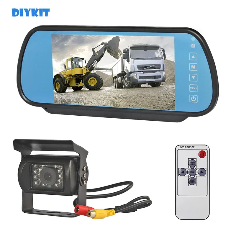 

DIYKIT Wired 7inch Mirror Monitor Car Monitor Waterproof IR Night Vision CCD Rear View Car Camera for Truck Caravan Bus Van