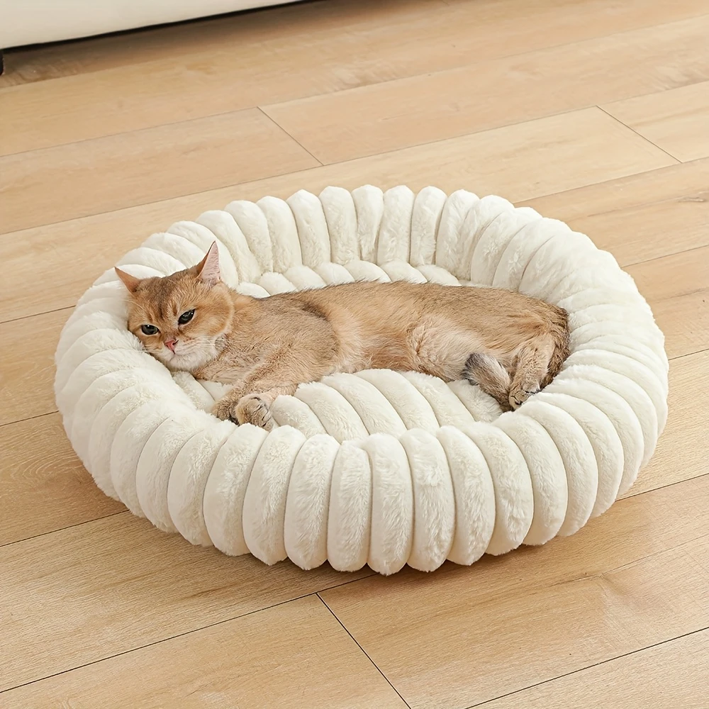 Warm Round Donut Cat Bed Ultra Soft Plush Pet Nest Cozy Deep Sleep Bed For Small Medium Cats Dogs Pet Supplies_voghion.com
