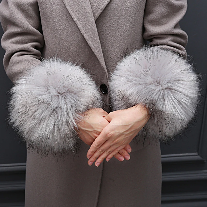 High Quality Winter Women Fur Cuffs Faux Raccoon Fox Elastic Fur Wrist Decor Detachable Arm Warmer Plush Oversleeve Fur Bracelet