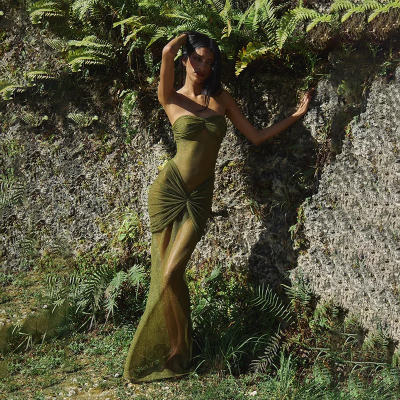 

Женское летнее платье Y2K, новинка 2024, пикантное, острая, с нагрудными блестками, слегка Прозрачное платье «рыбий хвост»