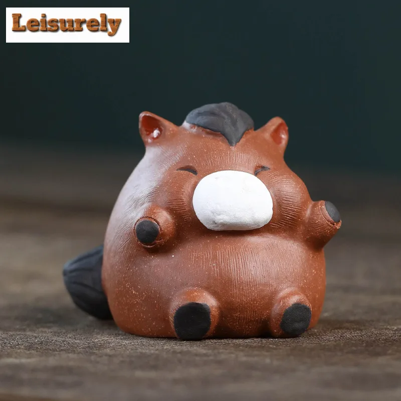 Yixing Purple Clay Cute Heart Wide Fat Body Horse Tea Pet Handmade Tea Spirit Tea Figurine Play Toys Tea Statue Ornaments Craft