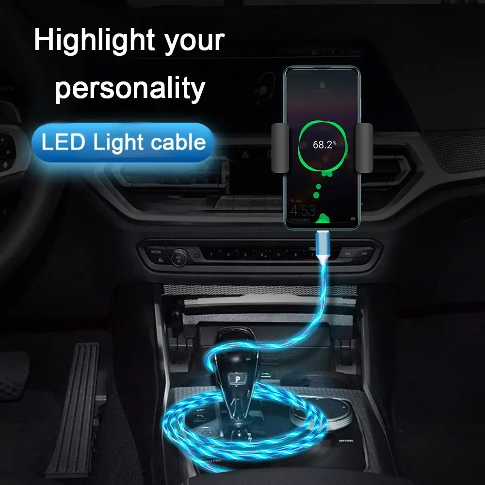 LED USB C 와이어 발광 유형 C 고속 충전 마이크로 USB 충전 와이어 빛나는 케이블 유형 C 데이터 코드 휴대폰 충전 케이블