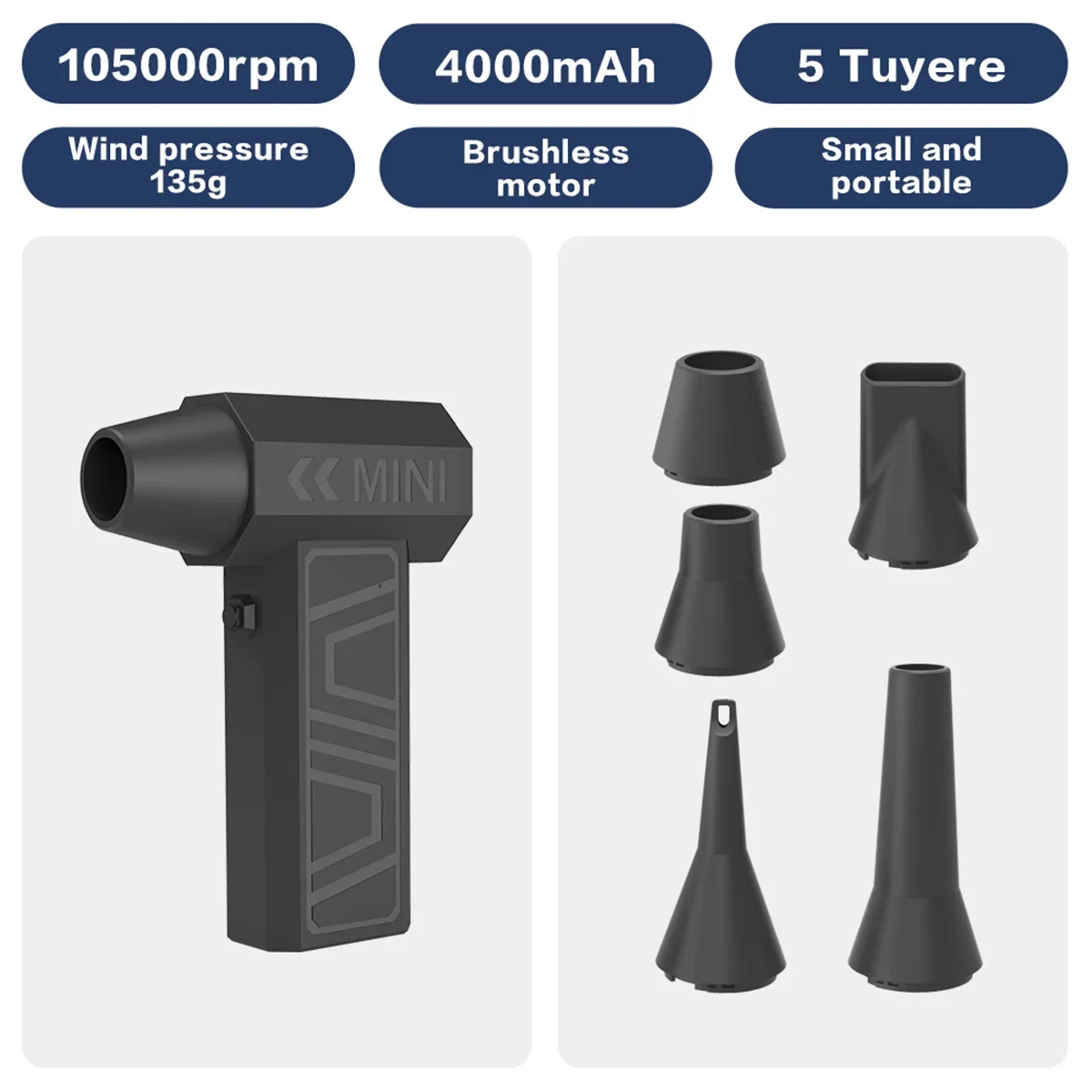 Portable Electric Turbo Blower Jet Fan with 5 Nozzles for Car and Snow