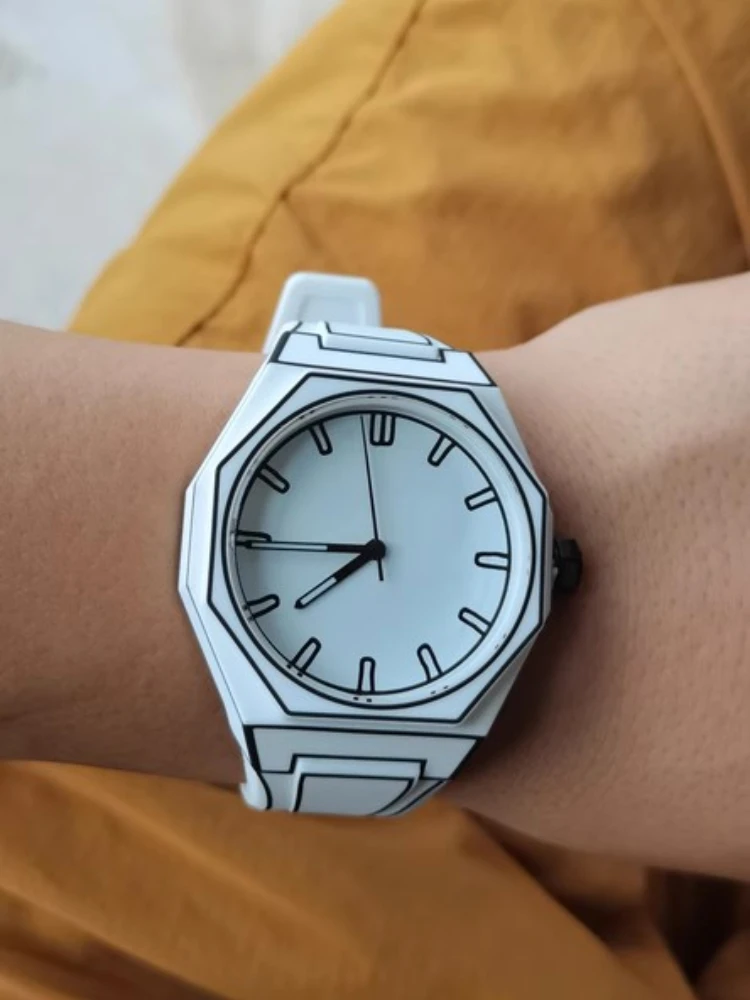 Moderne, minimalistische 2D-Skizzen-Männer- und Damenuhr, kreative