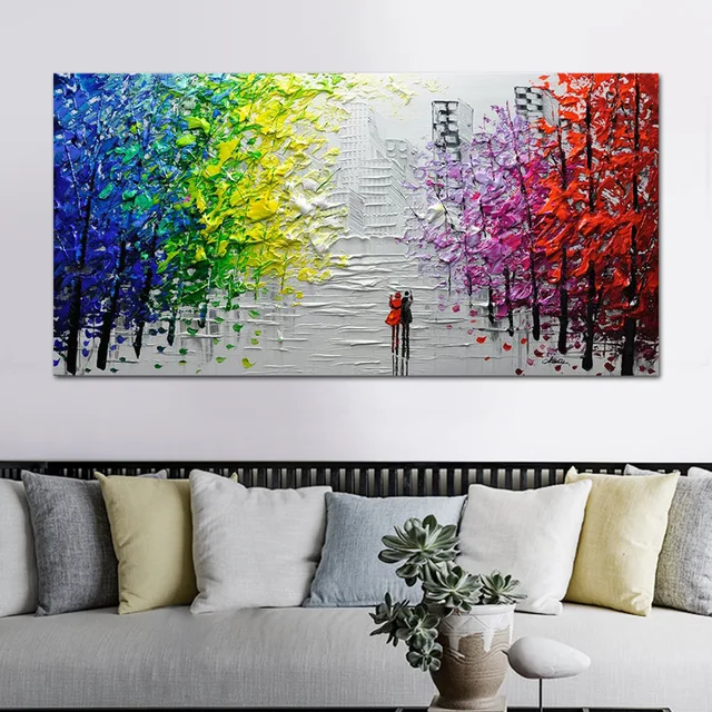 100% Hand-Painted Wall Art Scenery Landscape Artwork Oil Painting On Canvas Abstract Tree Painting For Home Decoration