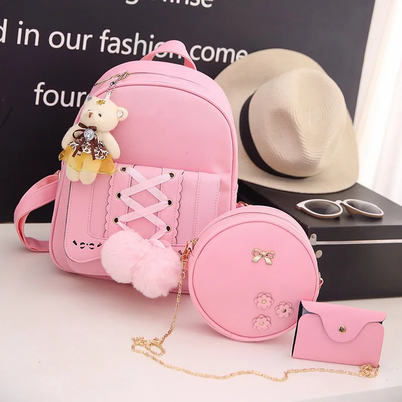 2023 New Fashion Women's PU Student Fashion Children's Mother Backpack Wallet Satchel Three Piece Set