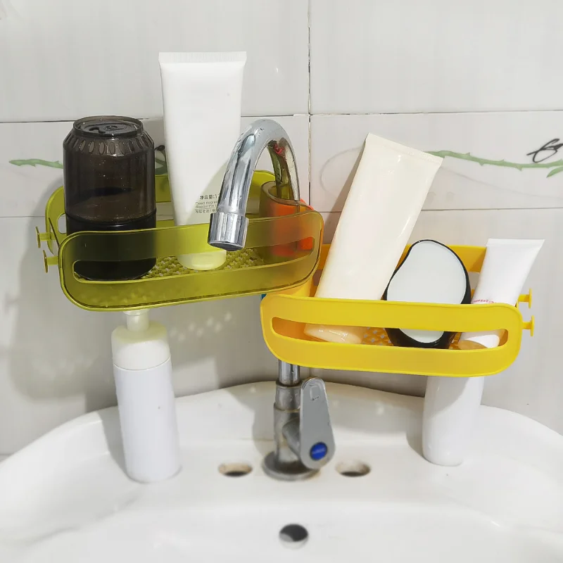 Kitchen Space Plastic Sink Drain Rack Sponge Storage Faucet Holder Soap Drainer Shelf Basket Organizer Bathroom Water Pipe Rack