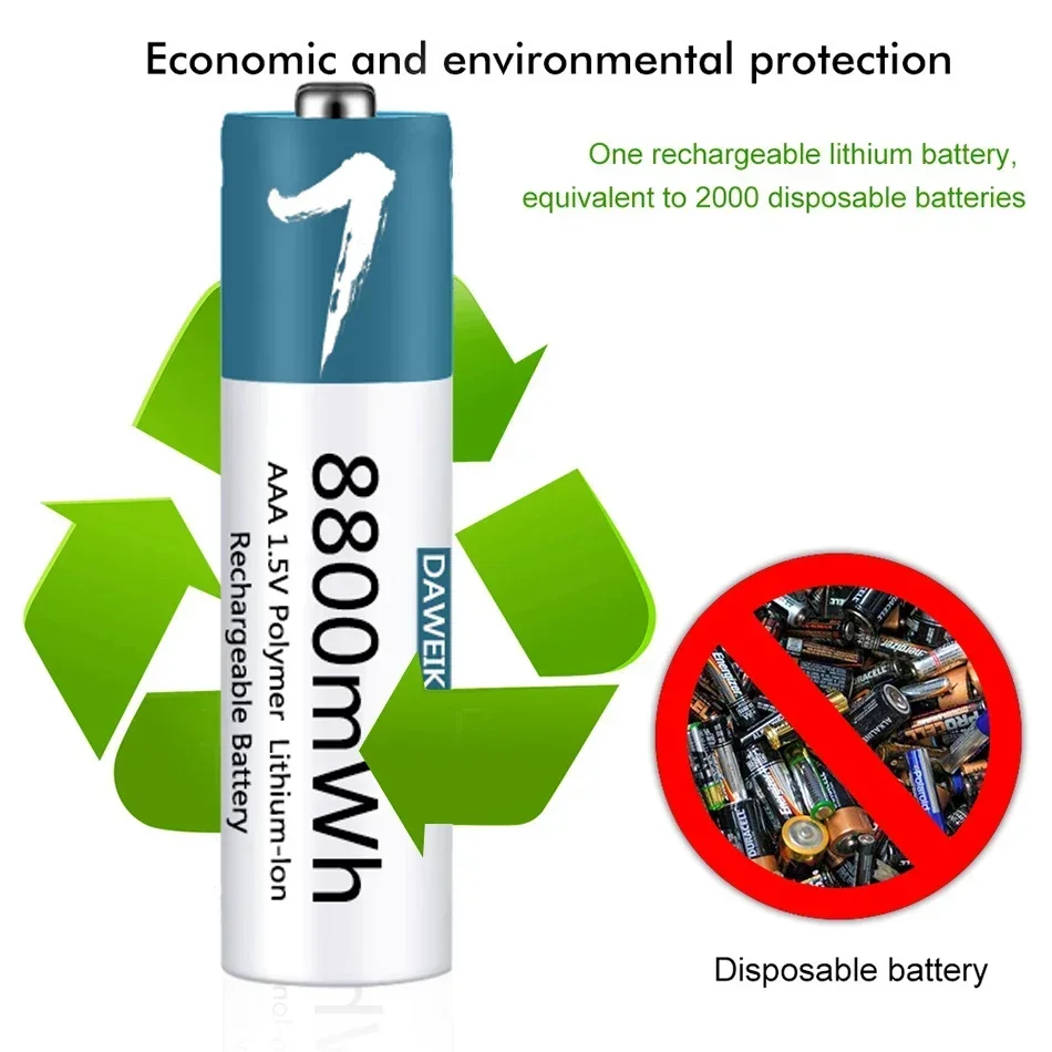 100% Original AA AAA Battery 1.5V Rechargeable Polymer Lithium-ion Battery 1.5V AA/AAA with USB charger
