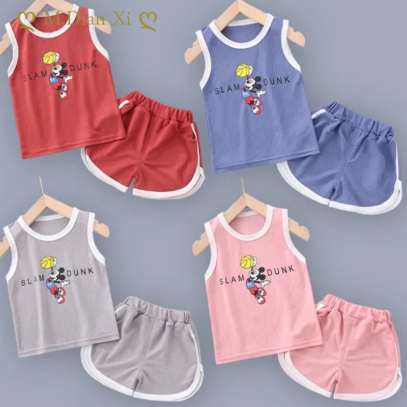 Children's Suit Boys Girls Short Sleeved Summer Clothes Baby Clothes Foreign Style Children's Sports Leisure Vest Two-piece Set vintage Baby Clothing Set