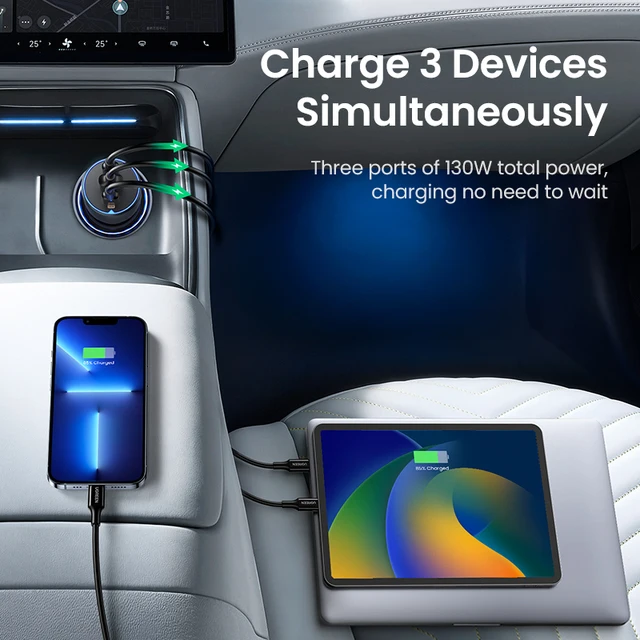 UGREEN 130W USB C 차량용 충전기: 삼성 갤럭시 S24, 아이폰 15, 노트북 태블릿을 고속으로 충전하기 위한 필수 아이템