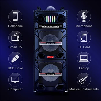 4000W Portable Bluetooth Speaker Dual 10in Sub Woofer Light Sound System with Microphone and Remote 3