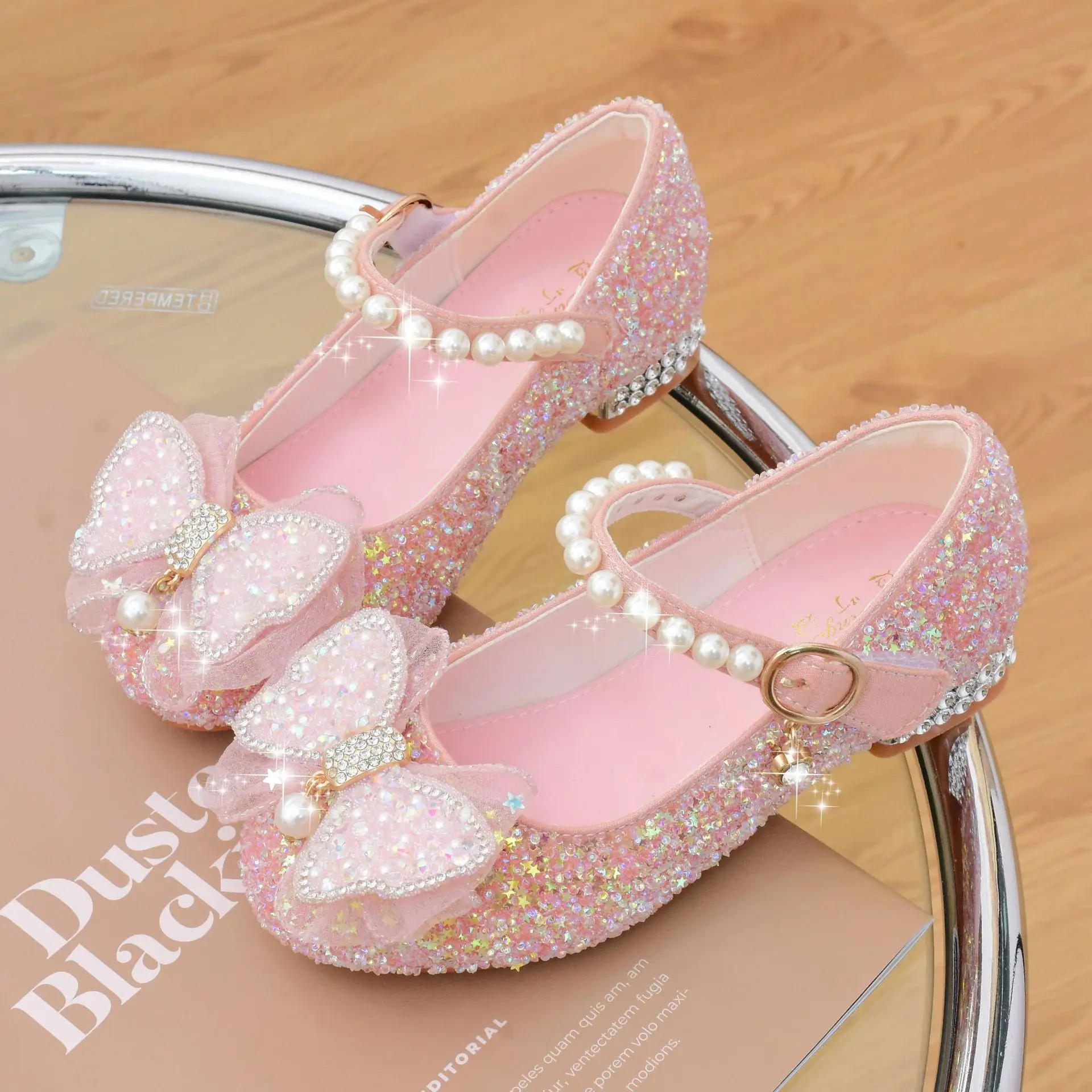 Girls Trendy Sequin High Heels Buckle Princess Shoes - Temu