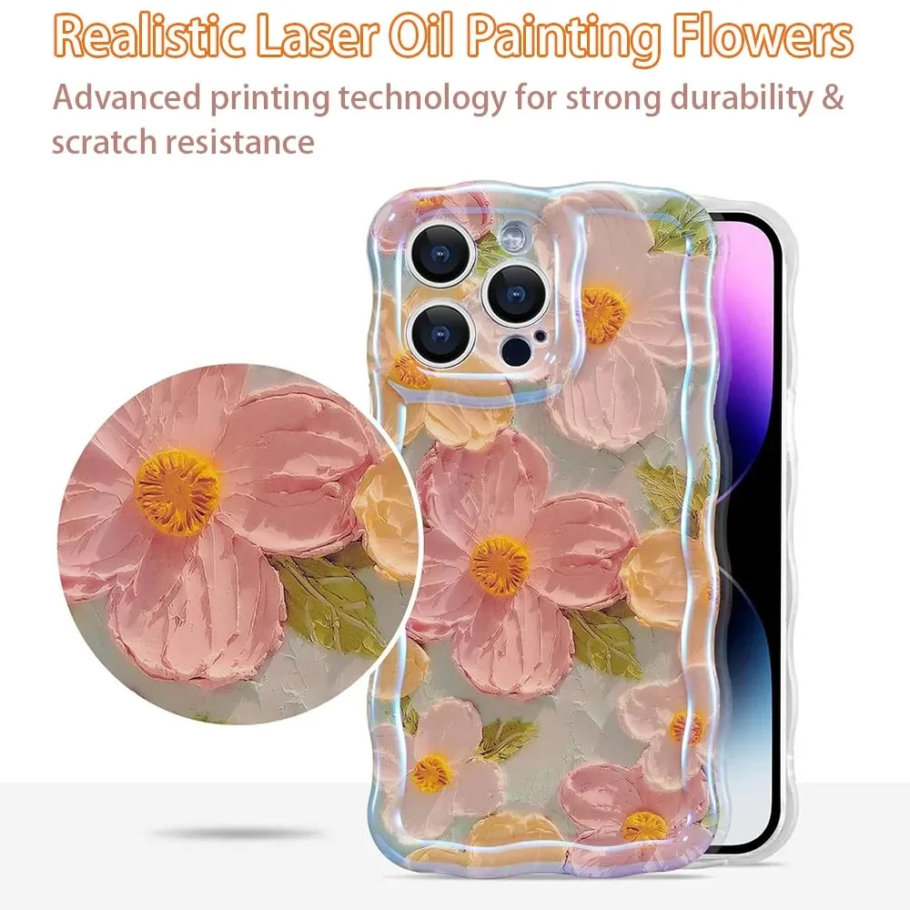 Elegant Retro Oil Painting Floral Wave Case - Glossy, Cute, and Exquisite Design