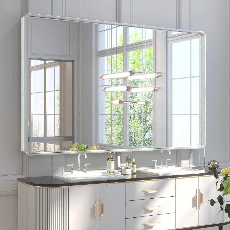 Framed Mirrors for Bathroom,42x36 Inch Modern Decorative Wall Mounted Rectangle Matte Framed Vanity Mirror (Horizontal/Vertical)