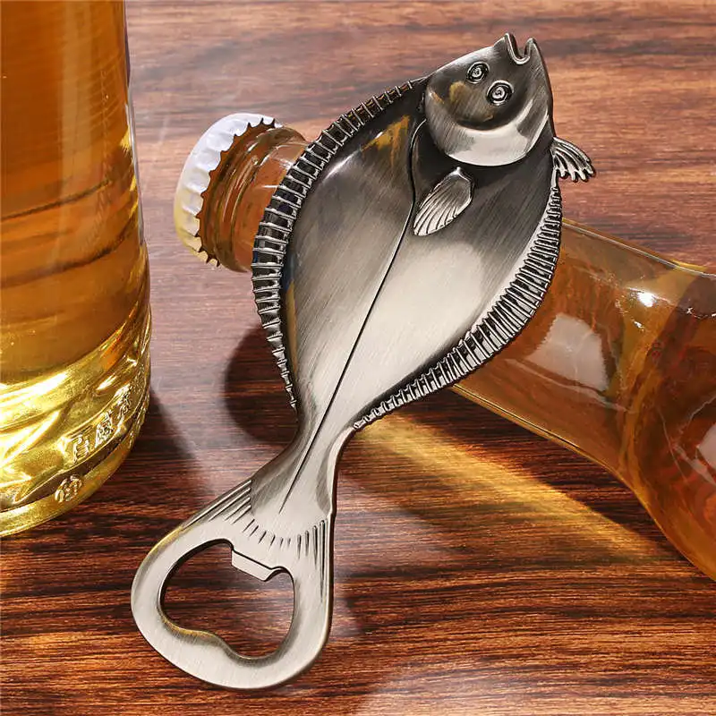 Kreativer Bieröffner aus Edelstahl mit Flunder-Design, unverzichtbarer Flaschenöffner für die Hausbar, perfekt für Hochzeit, Party, Club, Geschenkset – Detail 5