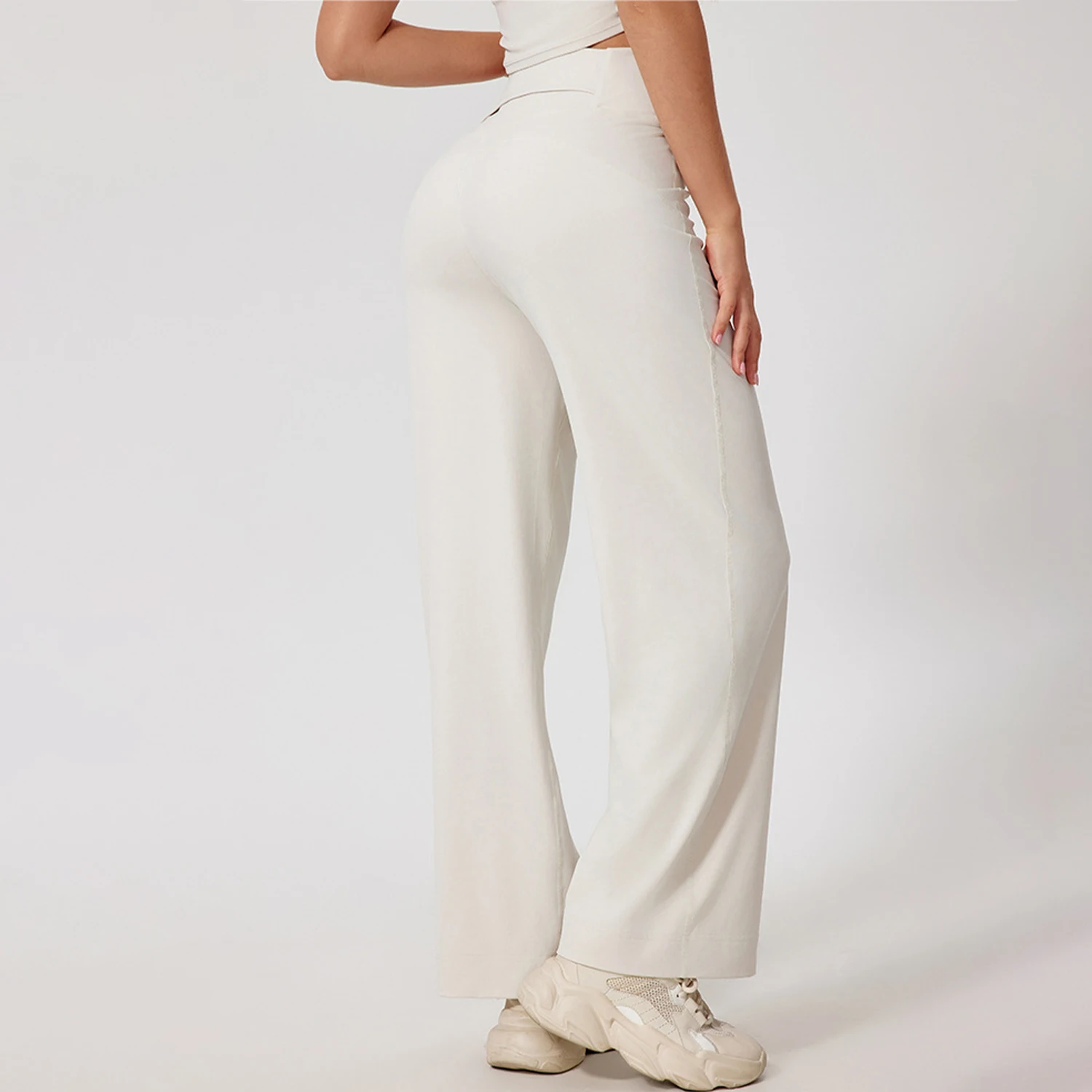 Straight Fitness Micro Flared Pants Back Waist with Pockets Flared Pants Gym Workout Running High Waisted Quick Dry Yoga Clothes