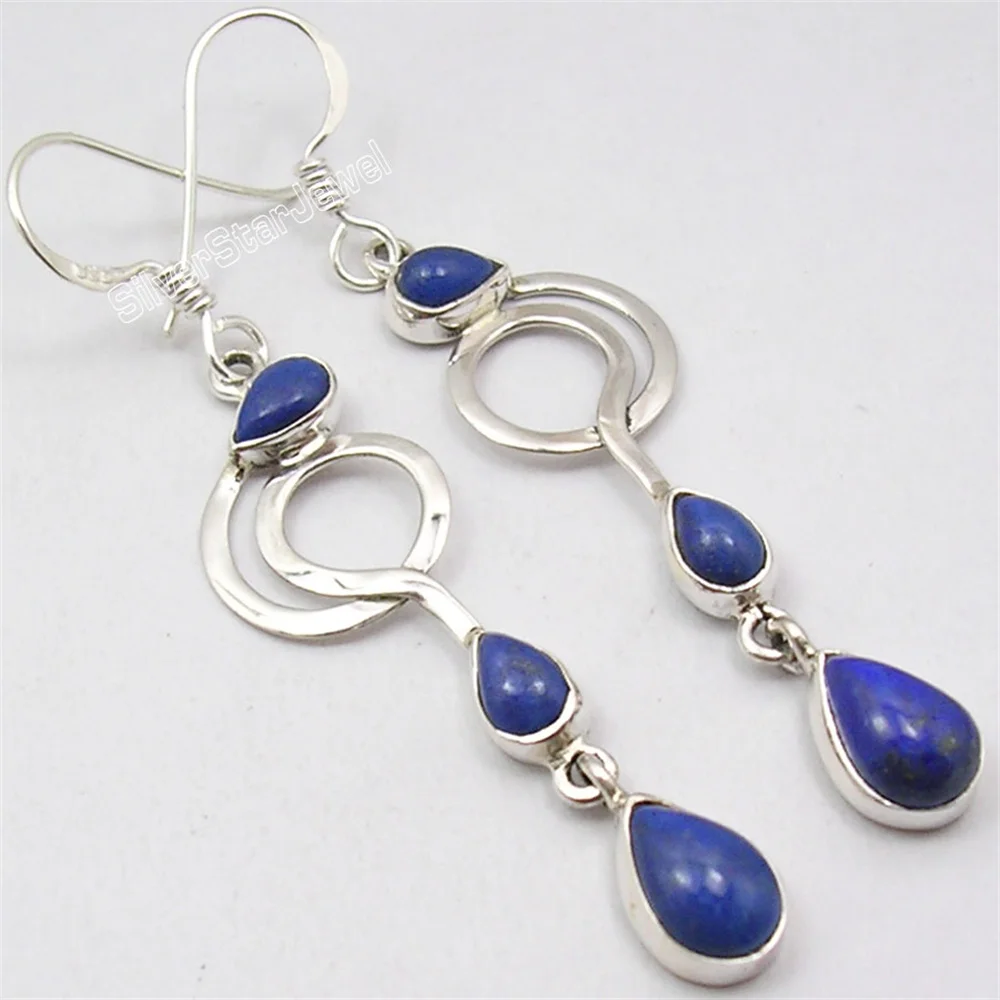 Many Color Ethnic Semi-precious Stone Dangle Earring 2.4 Inch