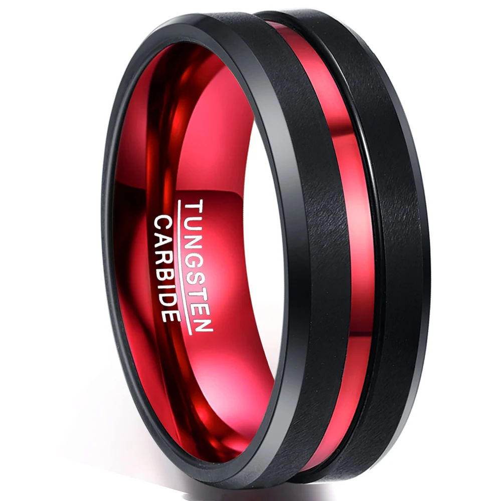 NUNCAD Men's 8mm Tungsten Carbide Ring Blue Purple Ring Beveled Edge Wedding Band Size 4-17 Comfort Fit T004R tungsten ring,finger ring,wedding rings,wedding ring
