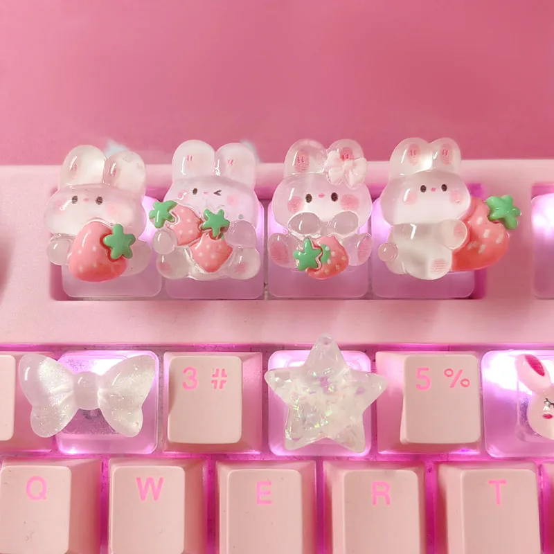 Simpatico cartone animato trasparente fragola coniglio Keycap fai da te fatto a mano personalizzato tastiera meccanica dedicata PBT Keycap