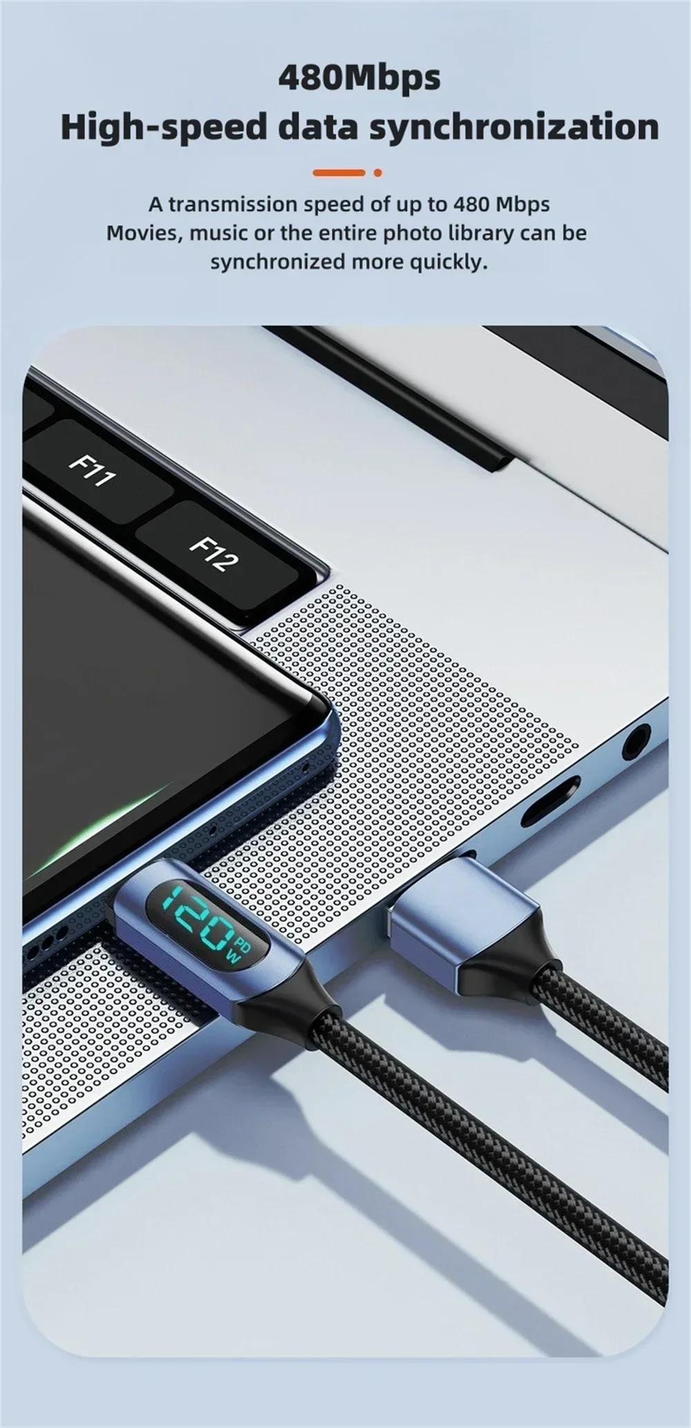 120W USB C Data Cable PD Fast Charging Phone Charger Cord For iPhone Samsung Xiaomi Macbook Type C To Type C Quick Charge Cable