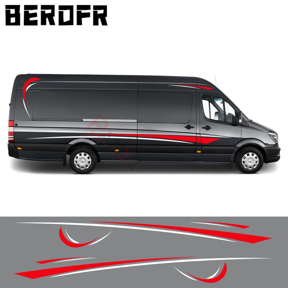 

6Pcs/Lot Car Stickers Graphics Sports Vinyl Stripes Camper Van Decals For Peugeot Boxer Citroen Jumper Fiat Ducato Accessories