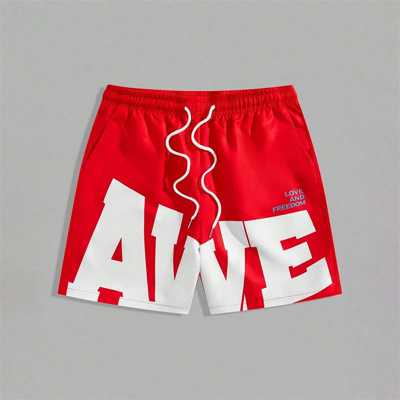 Simple AWE Letters Mens Short Pants Fashion Trend Streetwear 3D Printed Beach Shorts Loose Harajuku Cool Hip Hop Board Shorts 5