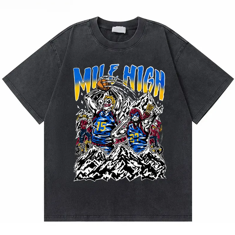 American Vintage Washed Old Basketball Skeleton Dunk Graphic Tshirt Hip Hop Trend Streetwear Maschile Rock T-Shirt Oversize