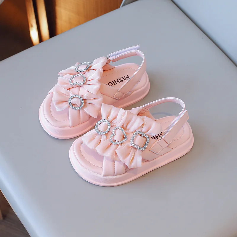 Girls' Slippers Summer New Sandals Breathable Bow Children's Soft Sole Beach Shoes Princess