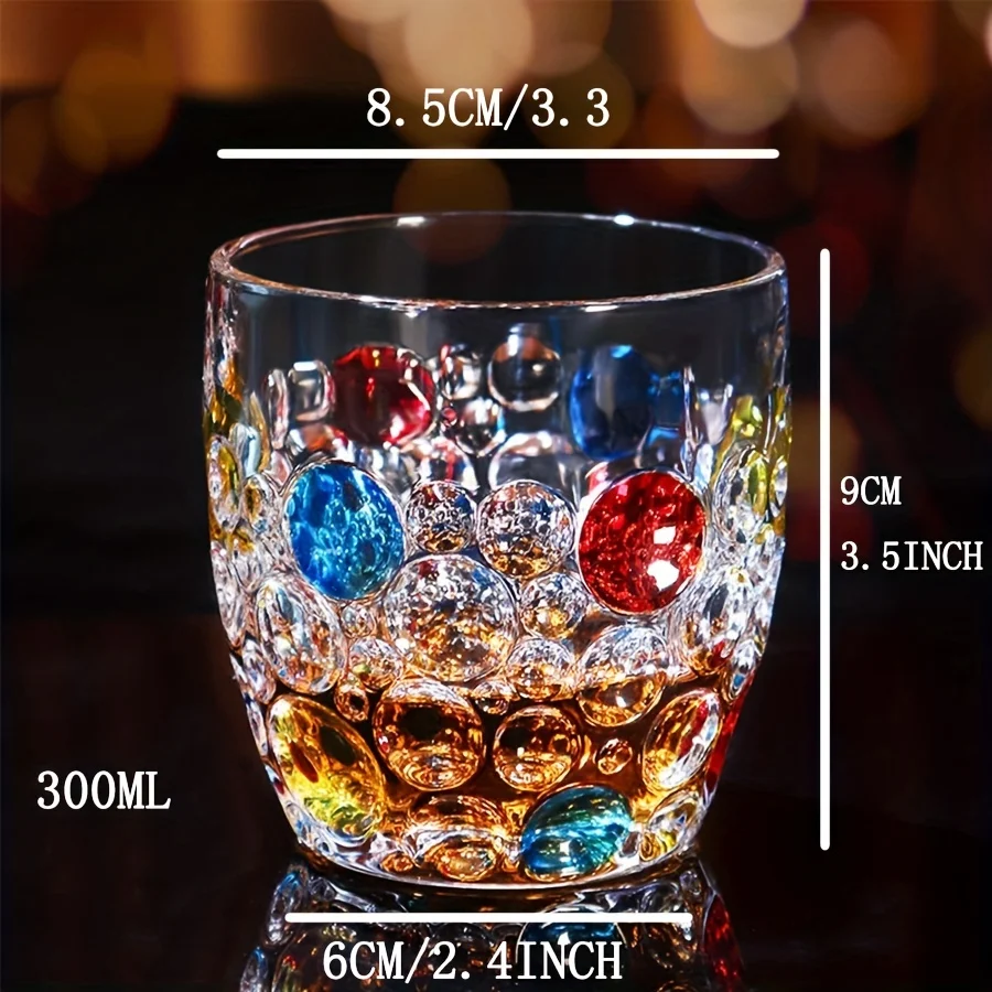 300ml Colorful Bubble Pattern Embossed Glass Cup Perfect for Whisky Water and Summer Winter Drinks Drinking Glasses Gift double wall glass cup 1pc