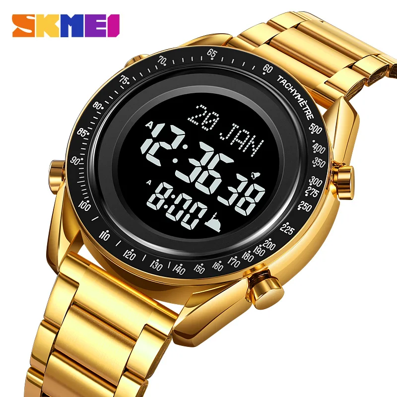 SKMEI Business Luxury LED Digital Watch For Men Stopwatch Date Qibla Pilgrimage Electronic Wristwatch Fashion Waterproof Clock