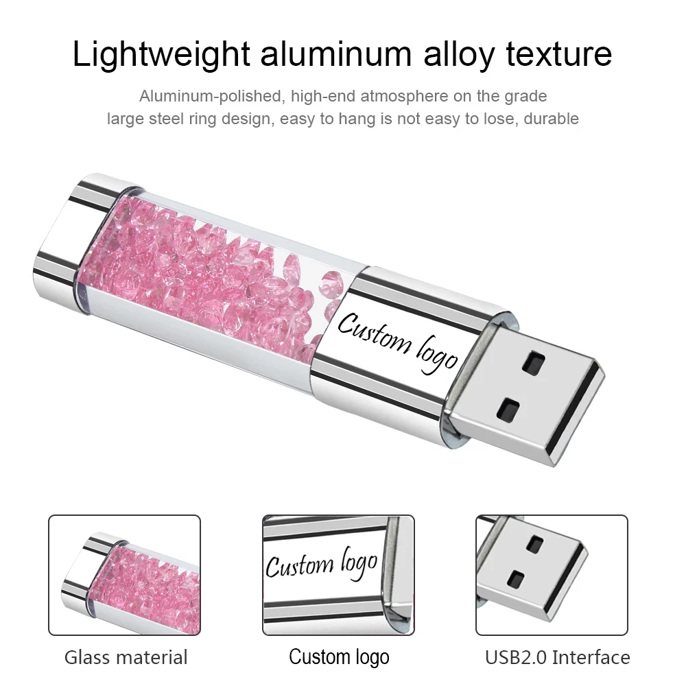 JASTER Diamond Metal USB Flash Drives 128GB Real Capacity Pendrive 64GB with Blue LED Memory Stick 32GB Free usb flash drive flash drive