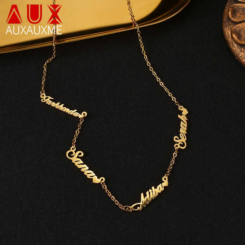 

Auxauxme Custom Multi-Names Heart Necklaces Stainless Steel Personalized Family Nameplate Pendant Birthday Jewelry Gifts