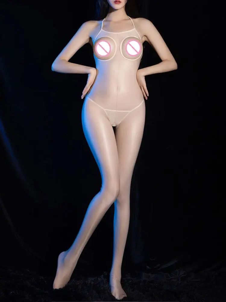 

Sleeveless Hollow Out Shiny Bodystocking Backless Catsuit Open Crotch Bodysuit Tight Transparent Sexy Leotard Lingerie Conjoined
