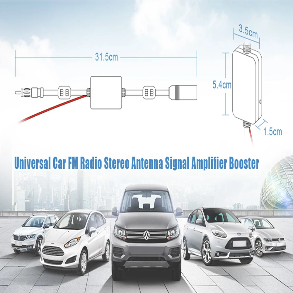 Superbat Universal Car Stereo FM Radio Signal Booster Amplifier Amp Antenna for Marine Vehicle Truck Audio Radio Stereo Media