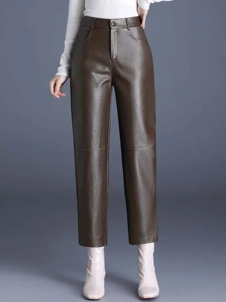 ZUZK Women PU Leather Pencil Pants High Quality Autumn Winter - Main Image