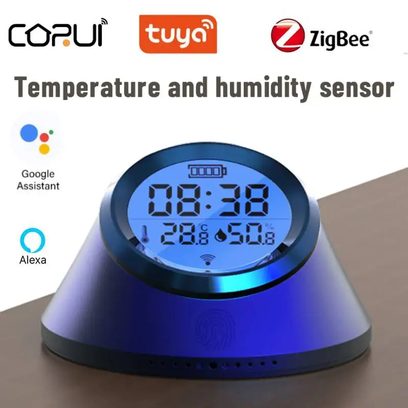 

CORUI Tuya Zigbee Smart Temperature And Humidity Sensor Clock With Screen Backlight Display Alexa Google Home Assistant Voice