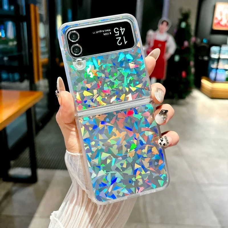 Luxury Transparent Feather Veil Aurora Borealis Foldable Phone Case - Shockproof Protection Cover