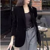 Autumn New Black Velvet Women's Blazer Fashion Long Sleeve Single Button Casual Loose Temperament Suit Top Female Outerwear 2