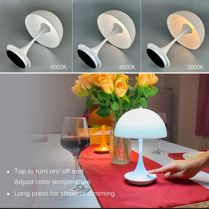 

Hotel Portable Mushroom Rechargeable Table Lamps 3color Dimming LED Decoration for Night Light Simple Modern Decoration
