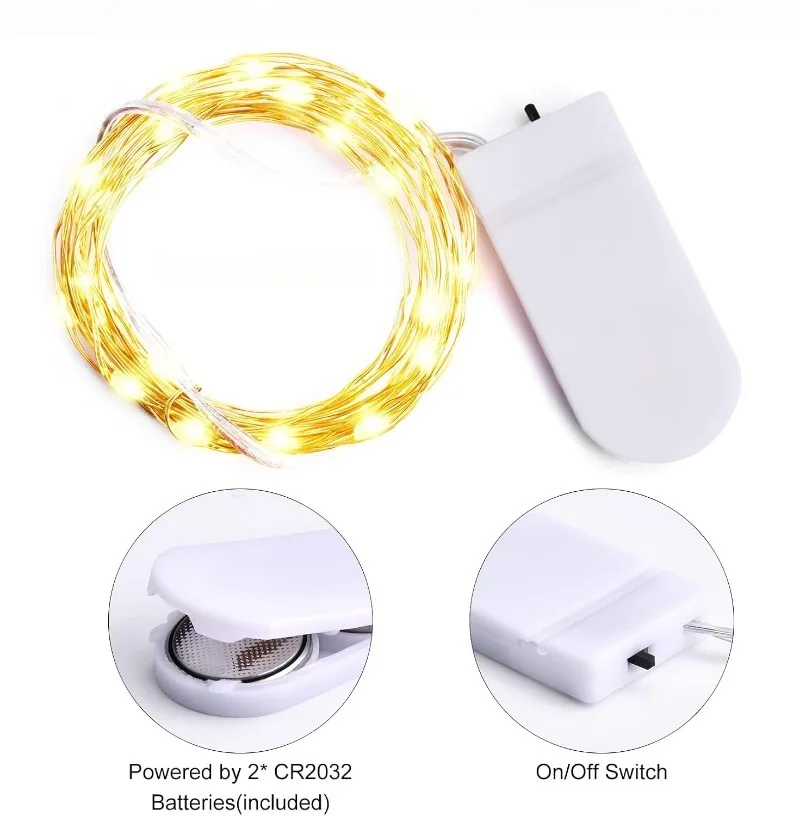 5Pcs LED Copper Wire Fairy Lights Waterproof LED String Lights Battery Operated DIY Wedding Party Christmas Decoration Garland