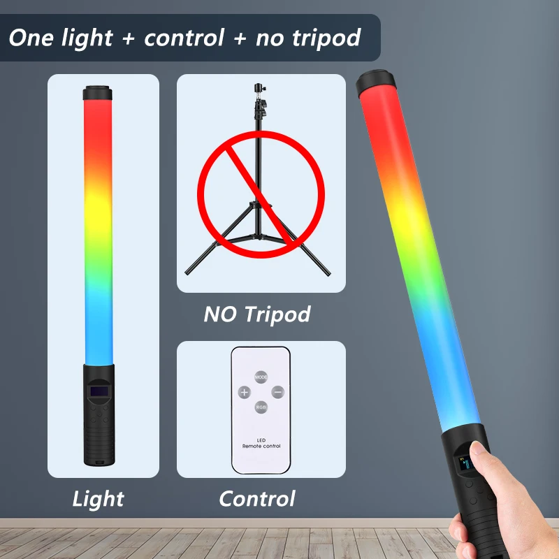 RGB Light Stick Wand With Remote Control Tripod Handheld LED Colorful Lamp With Built-in Rechargable Battery Photography Selfie peak design strap Camera & Photo Accessories