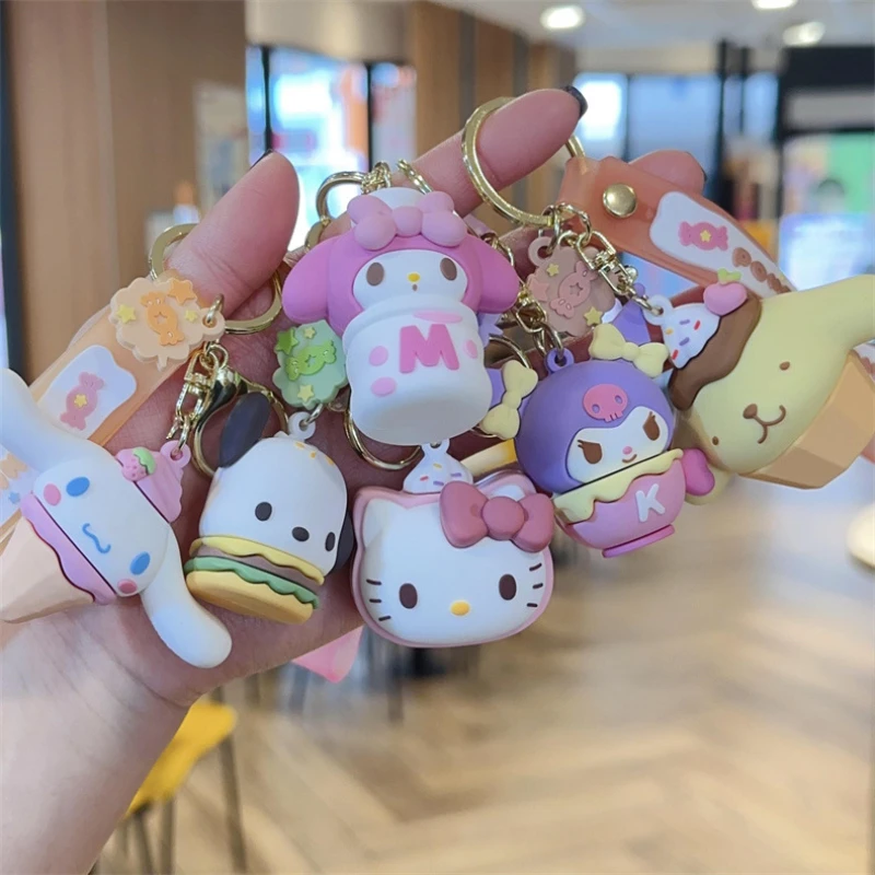 

Kawaii Sanrio Keychain Anime Figure Hello Kitty Kuromi Cinnamoroll My Melody Cute Snack Series Car Key Pendant Decor Toys Gift