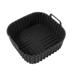 Square Reusable Non - Stick Silicone Liners for Air Frying and Baking (Black)